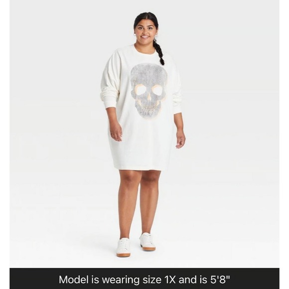 Grayson Threads Women's SM Skull Crew Neck Long Sleeve Graphic Sweatshirt Dress - Picture 3 of 11